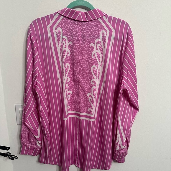 Bob Mackie pink and white wearable art blouse size XL oversized NWT - Picture 2 of 6